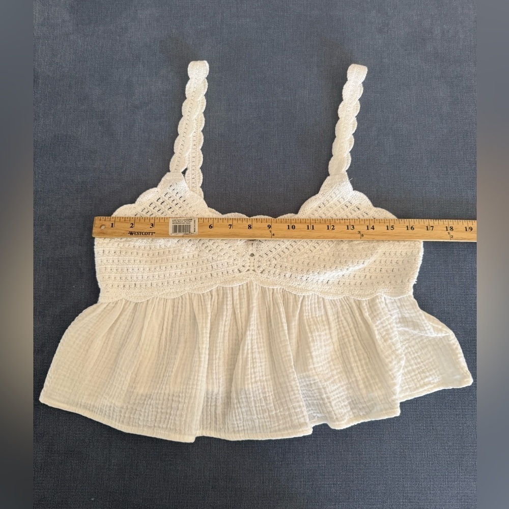 Forever 21 Womens White Crochet Gauze Cropped Tank Top SZ Sm New Cottage Boho - Picture 7 of 8
